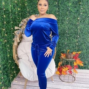 Velvet off the Shoulder Jumpsuit